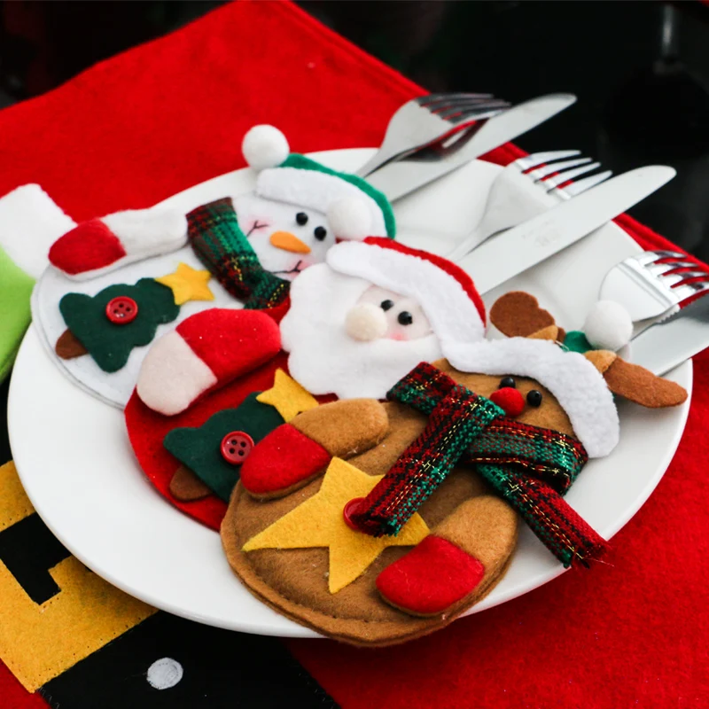 

12pcs/set Snowman Santa Claus Elk Cutlery Suit Holders Pockets Knifes Forks Tableware Bags Christmas Dinner Table Home Decor