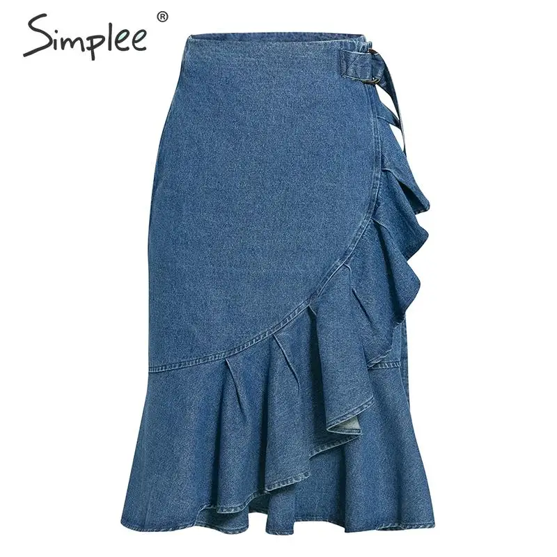 Simplee Элегантный джинсовая юбка ремень с завышенной талией русалка рыбий хвост