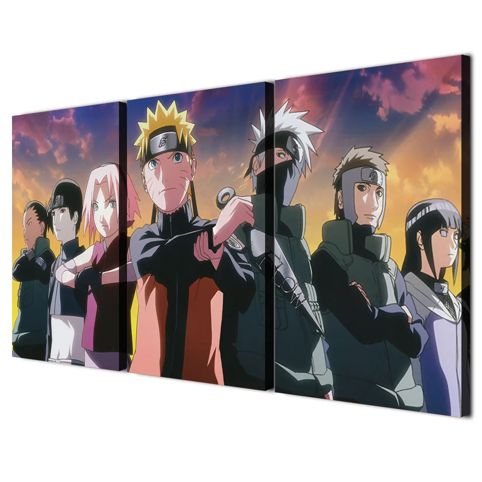 

3 Pieces Canvas Wall Art HD Prints Pictures Naruto Team Group Poster Anime Painting Modern For Living Room Home Decor Framed