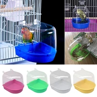plastic bird parrot bath box bird shower parakeet hanging cages bathtub water bath tub pet cage cleaning tool proof feed box