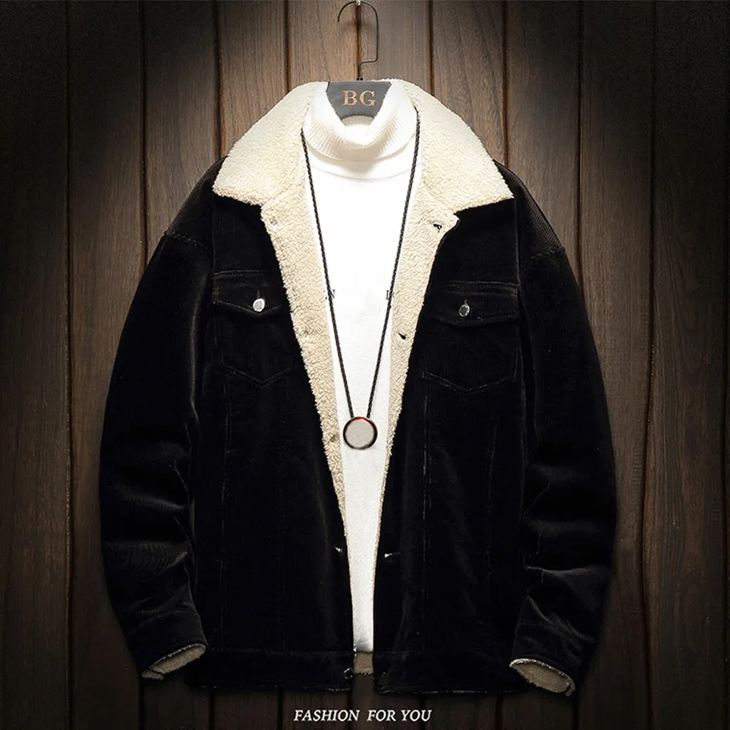 Мужская Стильная Вельветовая однотонная теплая Повседневная куртка с длинным