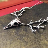 bird skull statement necklace branch silver color crow raven witch jewelry gothic gifts choker for women nature fashion pendanls