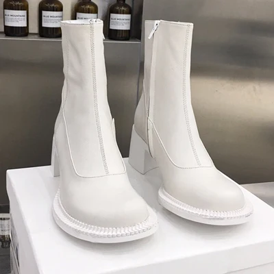 White leather Модные ботинки; сезон осень-зима; женская обувь; ботинки из натуральной кожи; женские ботильоны на платформе; женские короткие ботинки без застежки на плоской подошве - Цвет: White leather
