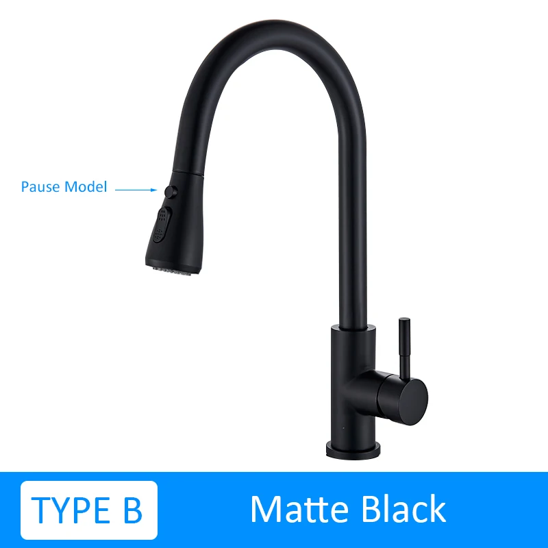 TYPE B Matte Black Quyanre хромоникель вытяжной кухонный кран с одной ручкой Смеситель кран H/C кухонный смеситель для воды кран для паузы воды кухонный кран - Цвет: TYPE B Matte Black