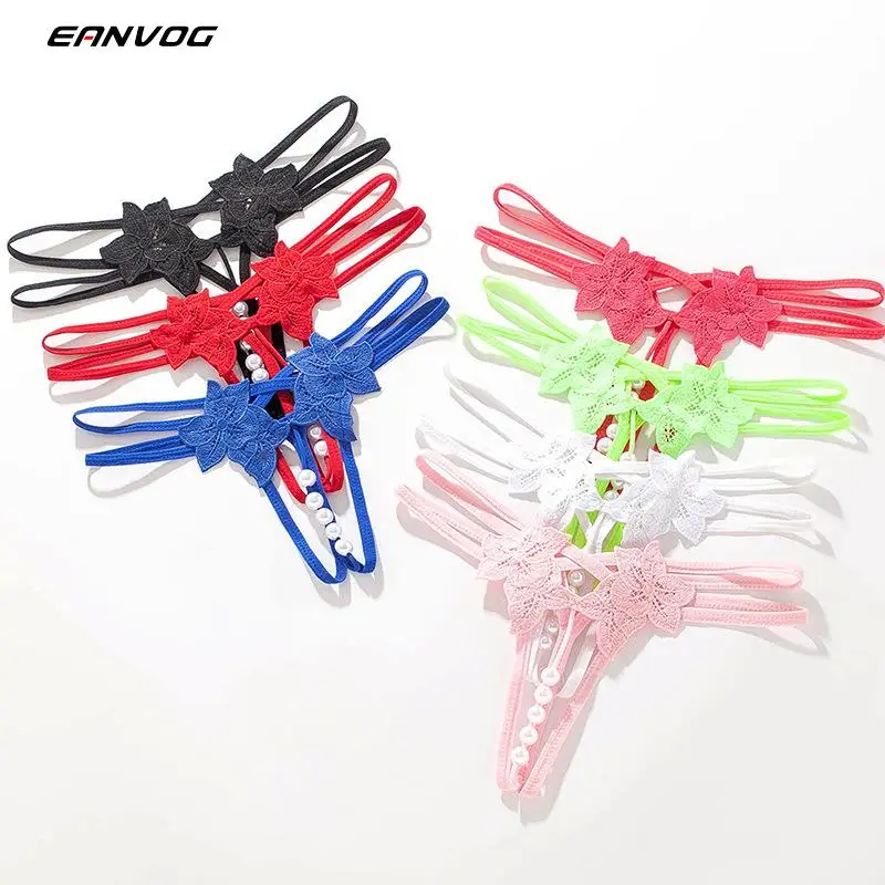 

Женские сексуальные трусики, Эротические Цветочные стринги с вырезом, Экзотические Стринги с жемчугом, стринги с открытой промежностью, ст...