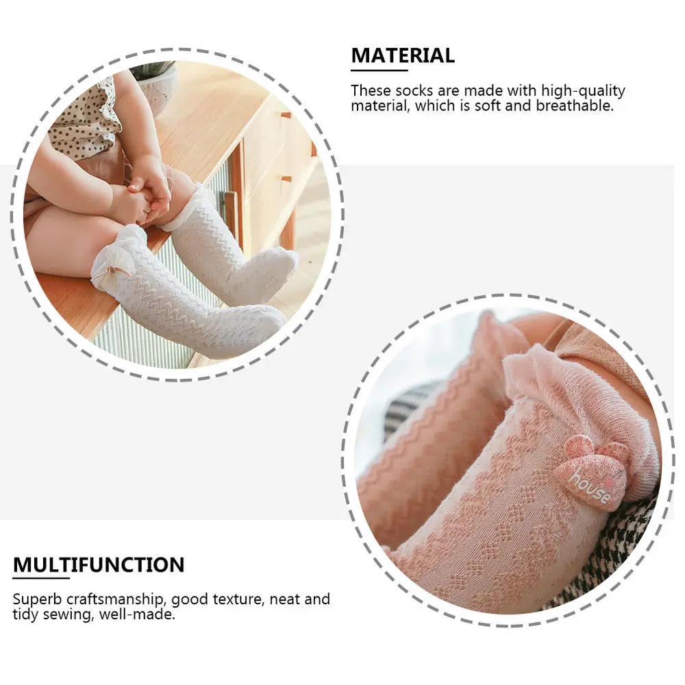 

3 Pairs Thin Breathable Mesh Baby Socks Baby Long-tube Cotton Socks (Bowknot)