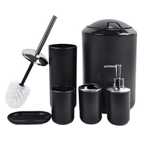 6Pcs Set Luxury Bathroom Accessories Plastic Toothbrush Holder Cup Soap Dispenser Dish Toilet Brush Holder Trash Can Set