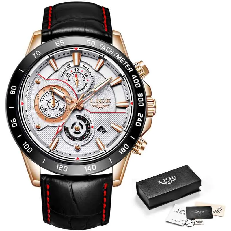 

LIGE New Watch For Men Military Sports Waterproof Wristwatch Creative Multifunction Watch Male Clock Brown Genuine Leather Watch