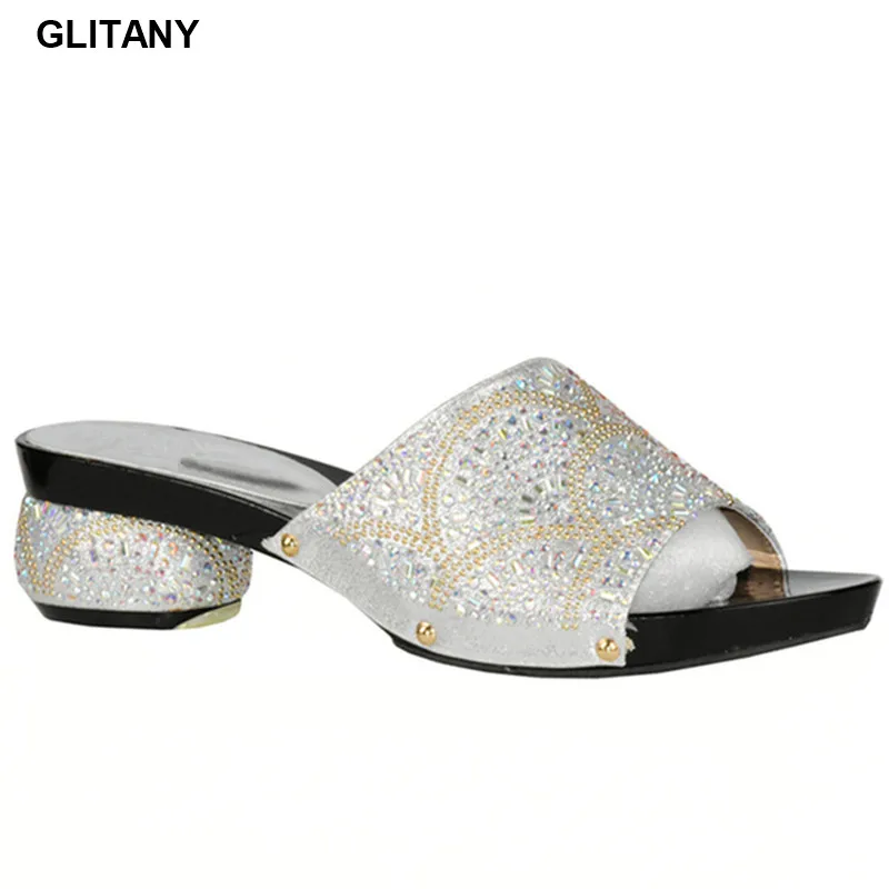 Новые африканские тапочки серебристого цвета летние туфли лодочки на высоком