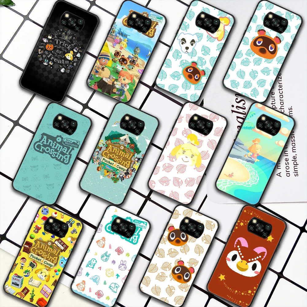

Cartoon Cute Animal Crossing Game Phone Case For Xiaomi Mi 8 9 Note 10 A3 9T 10T 11 Poco x3 Lite Pro NFC Ultra black Cover 3D