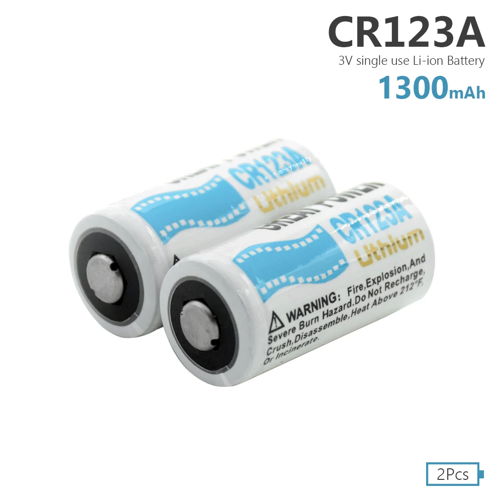 2 шт. 3 в 1300 мАч CR123A K123A CR17345 LiMnO2 батареи для детектора дыма фото камеры видеокамеры