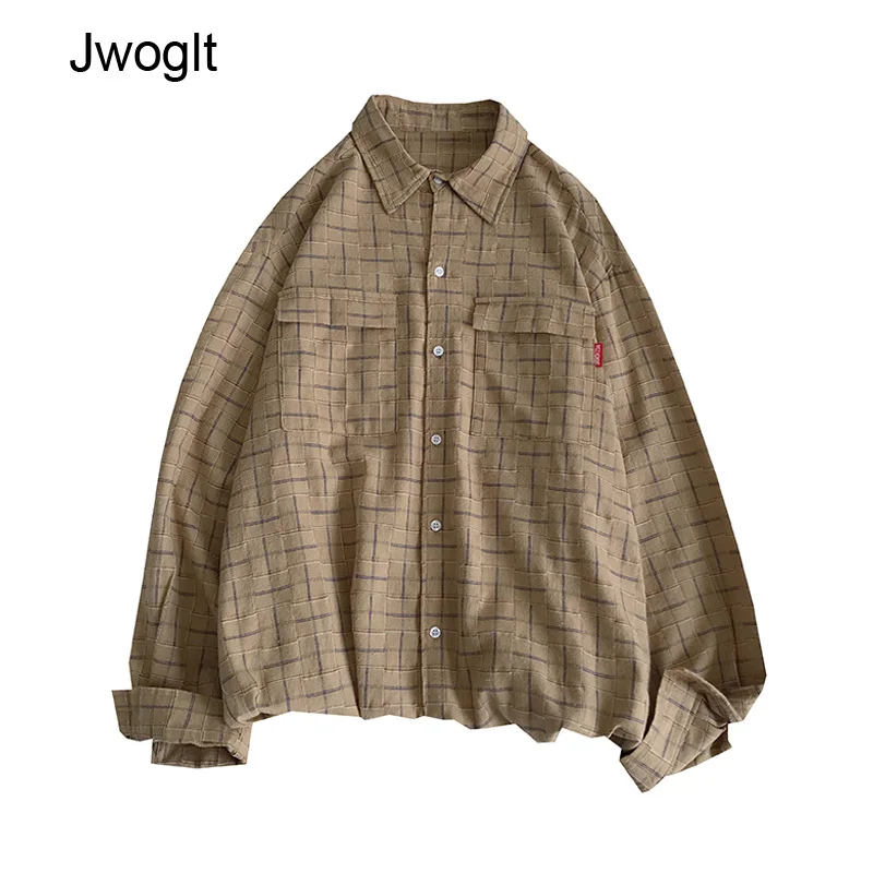 Осенняя модная свободная Мужская рубашка в Корейском стиле на пуговицах цвета