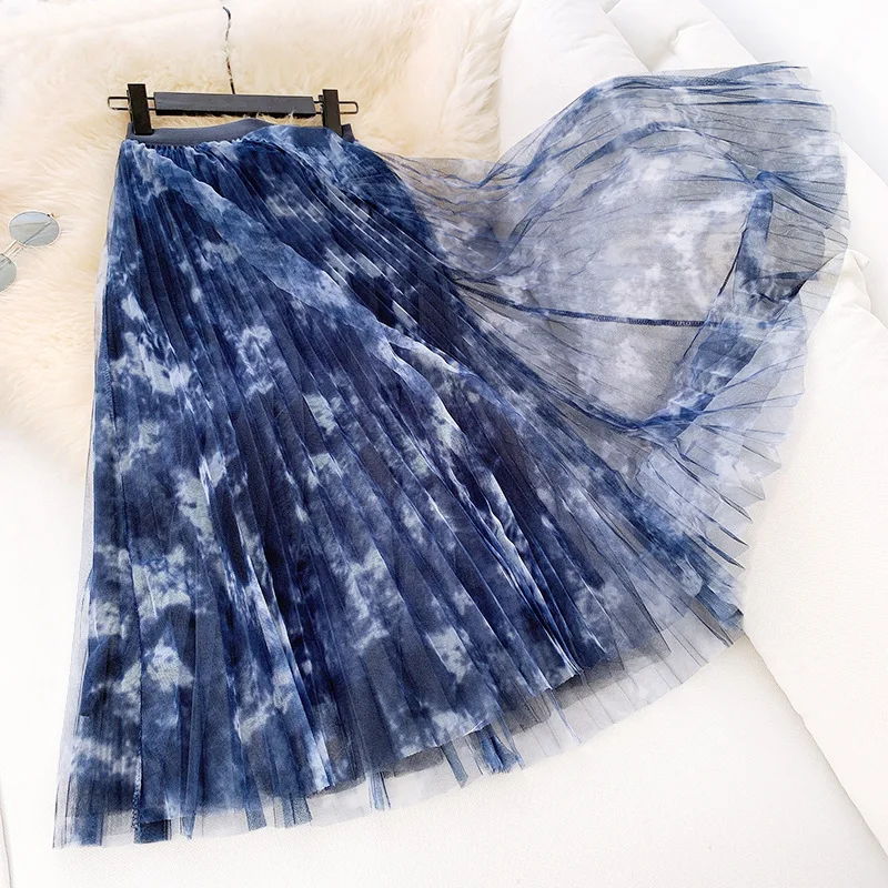 REALEFT Новинка 2020 весенне летние винтажные сетчатые трапециевидные юбки с принтом