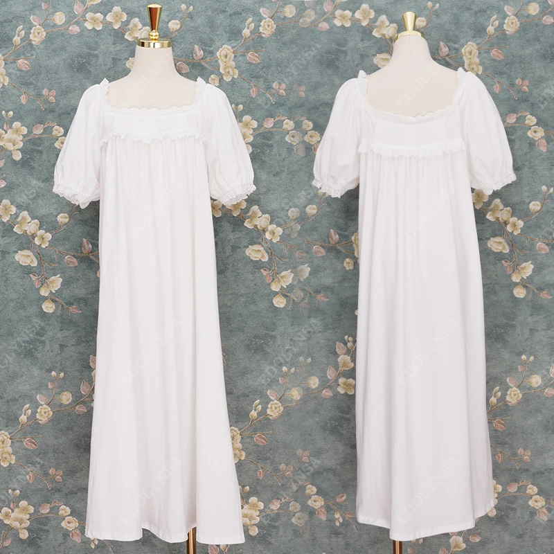 Женское винтажное платье в викторианском стиле белое хлопковое с расширяющимся