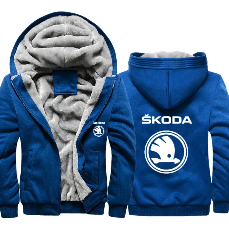 

Hoodies Men Skoda Car Logo Print Jacket Mens Hoodies Winter Thicken Warm Fleece cotton Zipper Raglan Coat Male Tracksuits