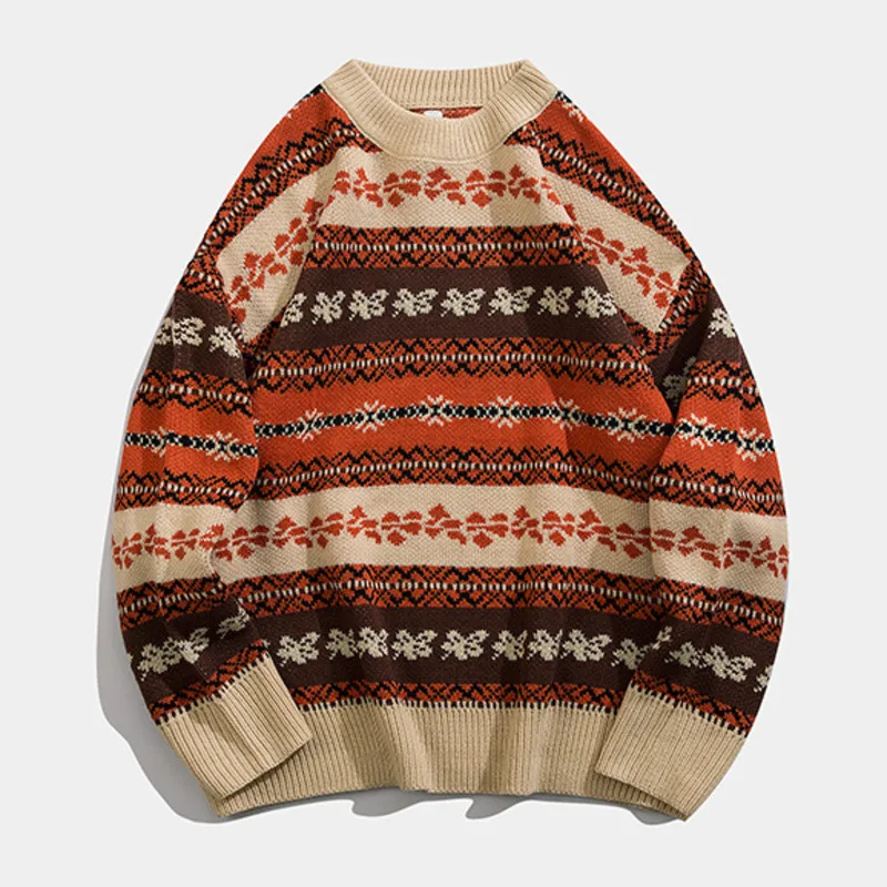

Мужской свитер большого размера, шерстяные пуловеры для пар, Женский Повседневный свитер с этническим принтом, мужской свитер в Корейском стиле