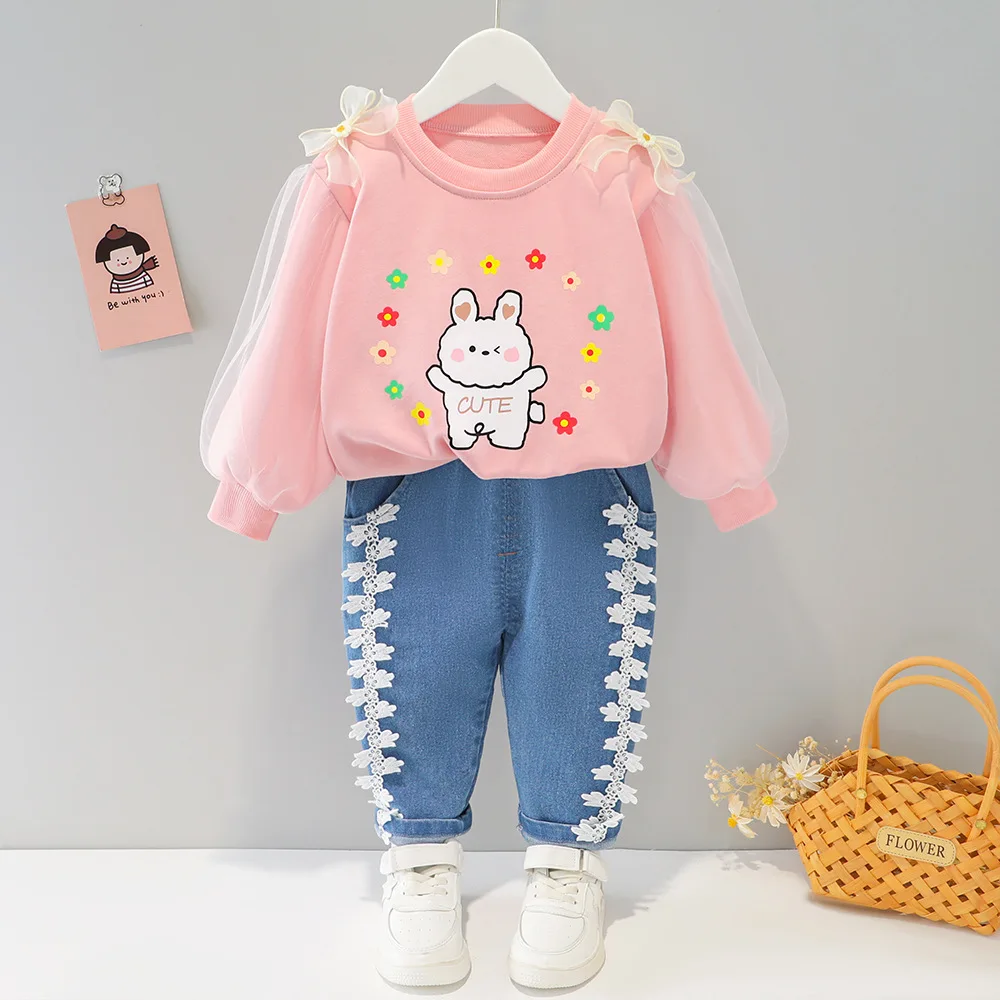 

Toddler Girl Sets Spring Infant Long Sleeve Cartoon Hoodie+Jeans Two Piece Baby Suit Pullover Cotton Newborn Kids Clothes Outfit