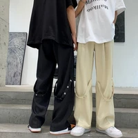 qweek gothic punk wide leg pants women hippie streetwear oversize loose black trousers for female hip hop khaki patchwork design
