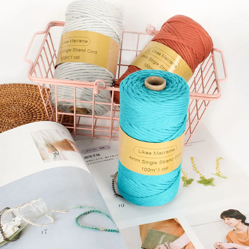 Веревка макраме из 100% хлопка шнур с одной нитью длиной 4 мм 100 м для подвешивания