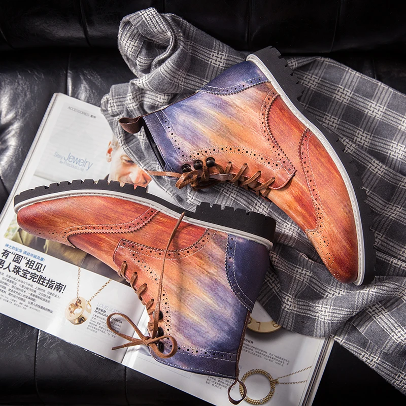 

New High Quality Boots Genuine Leather Men Luxury Casual Shoes Fashion Polished Luster Boots For Men Military Tactical Boots