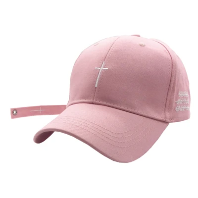 Pink Новая модная женская и мужская бейсбольная кепка с поперечным ремнем, черная бейсболка с вышитыми буквами, кепка, кепка, Повседневная хлопковая кепка с крестиком - Цвет: Pink