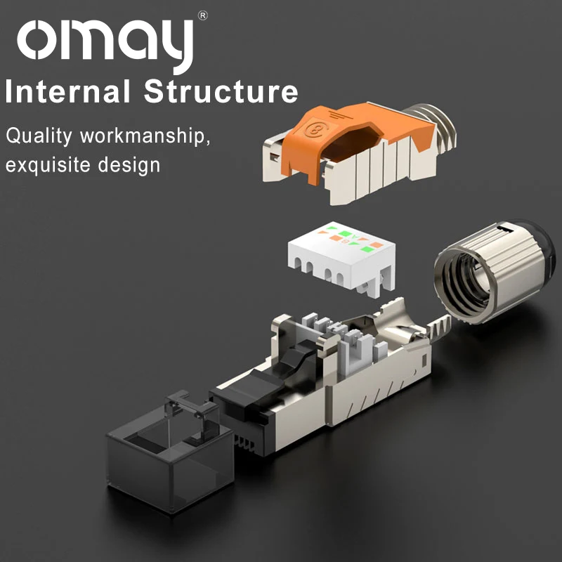 Cat6A Cat7 Cat8 Modular Ethernet Connector RJ45 Shielded Plug Field Tool Free Easy Metal Die-Cast Termination Conector OMAY | Компьютеры и