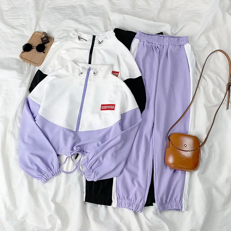 

New autumn Outfits girls wear pants two-piece Korean version of net red color matching loose leisure sports Outfits students