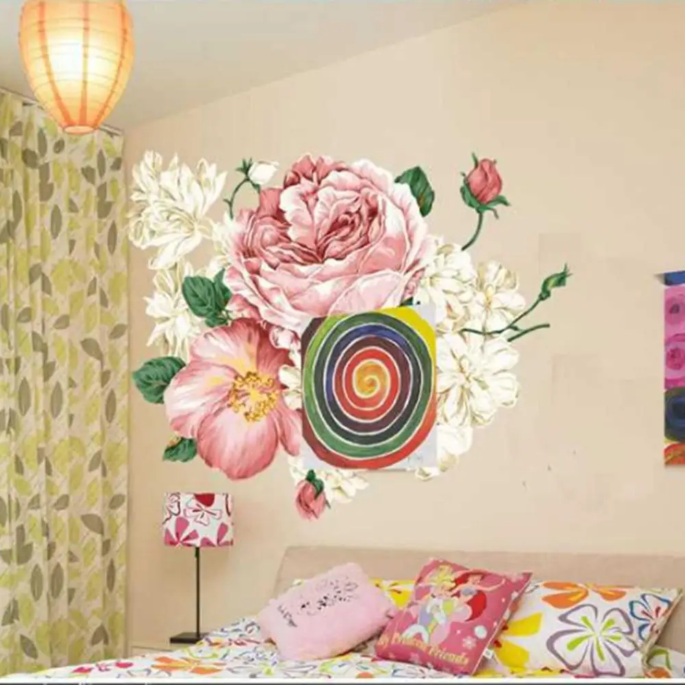 Домашний декор пионы розы цветы настенные Стикеры художественные наклейки для