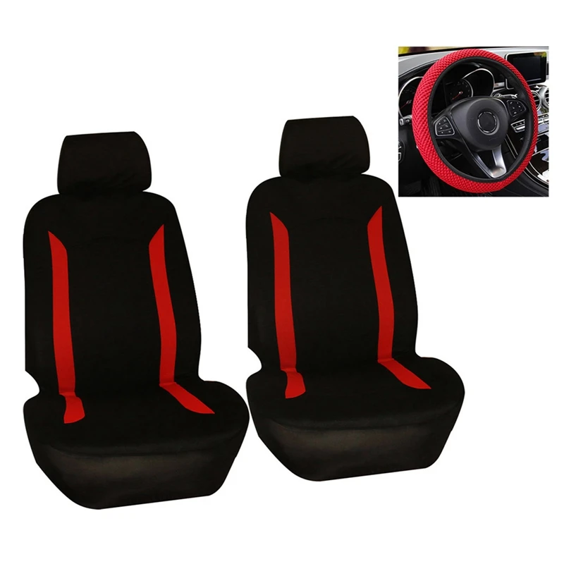 

New 5Pcs/Set Car Seat Cover Universal Auto Seat Cusion Pad With 38CM Steering Wheel Cover For SUV Van Truck Vehicle