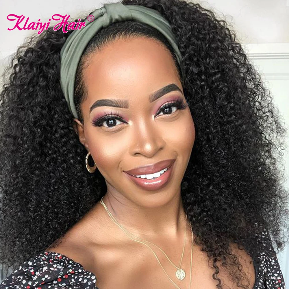 Klaiyi Hair Afro Kinky Curly Half Wig Brazilian Remy Curly Human Hair Wigs For Women Glueless Natural Color Half Wig Clip On