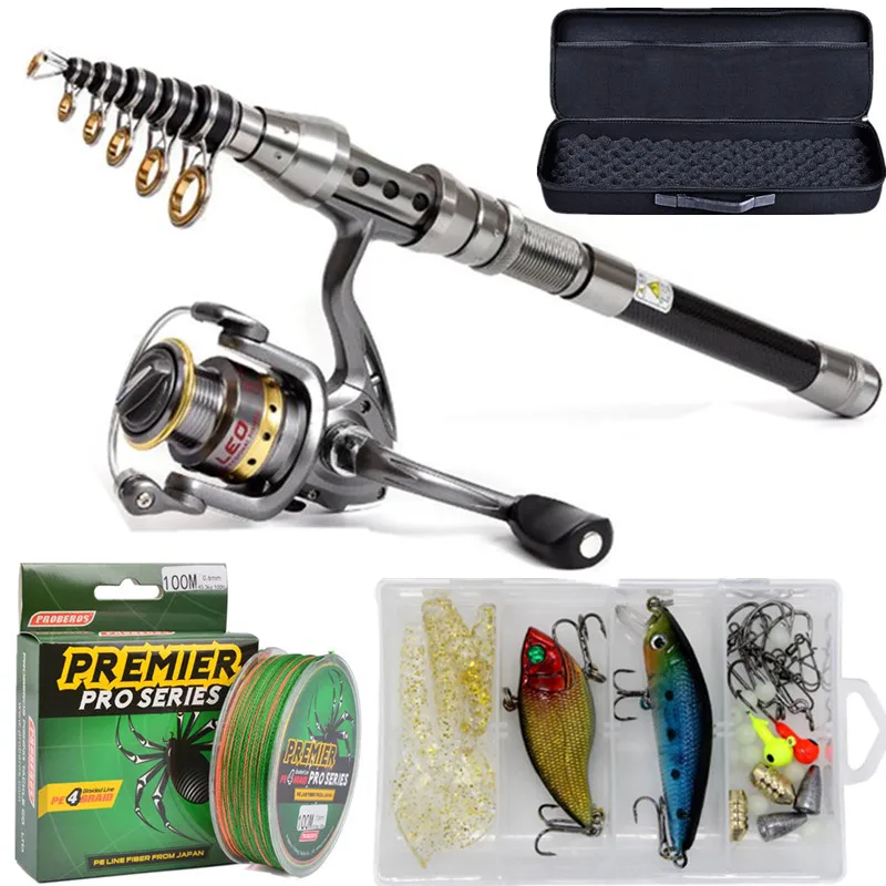 Набор рыболовных комбо с катушкой удочкой леской приманкой крючками и сумкой
