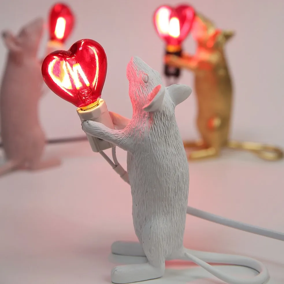 

SELETTI Mouse Resin Night Light Desktop Decor Cartoon LED Animal Table Lamps Children's Room Bedside Lamps Desk Light Fixtures