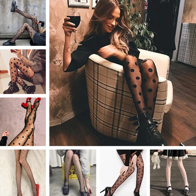 

Female Stocking Transparent Silk Tights Japan Style Dot Patterned Women Pantyhose Fashion Sweet Girl Black Sexy Tights
