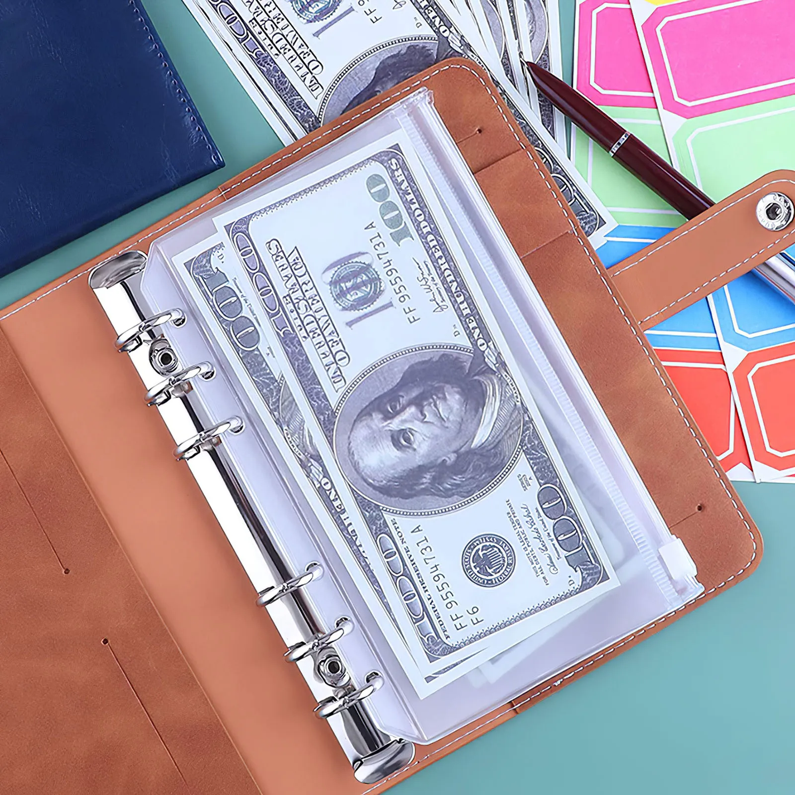 

Budget Binder Bag 6-Ring Expense Budget Book Loose-leaf Binder with 12 Transparent Zipper Waterproof A6 Cash Envelope Binder