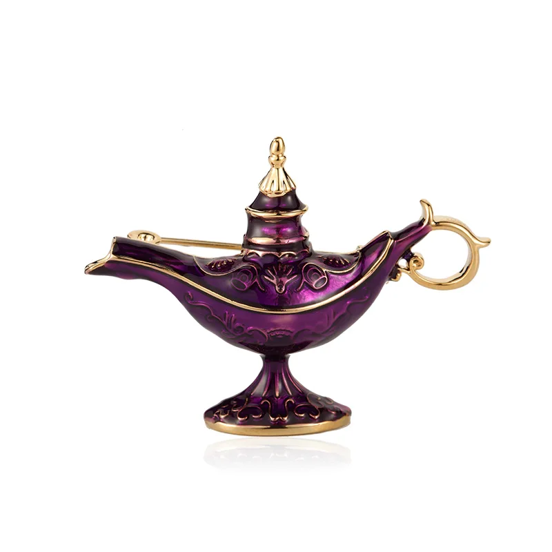 Purple (Available) Funmor Волшебная Лампа Алладина брошь Сплав булавка эмаль ювелирные изделия для женщин девушек вечерние аксессуары для банкета воротник платье украшения подарки - Окраска металла: Purple (Available)
