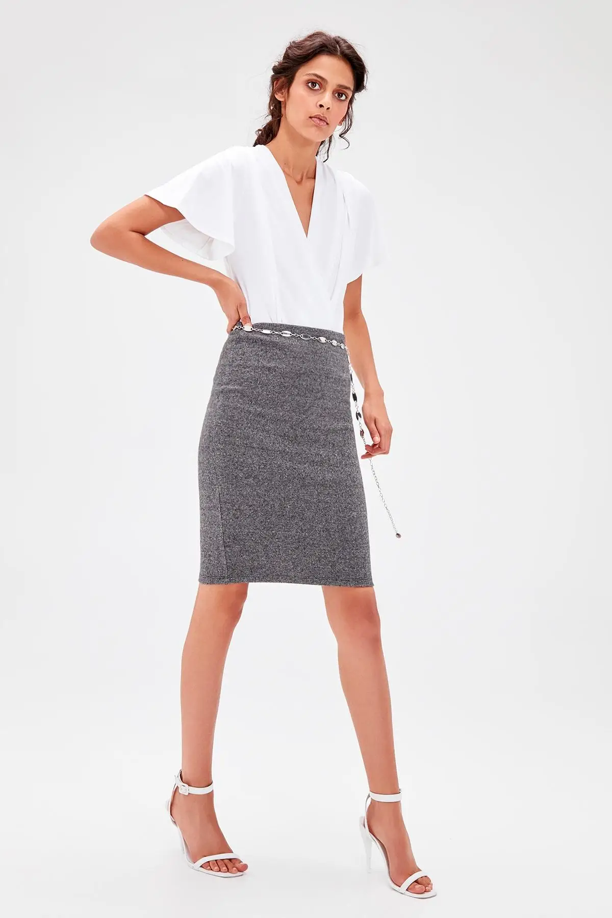 Серая трикотажная юбка карандаш TWOAW20ET0251|Женские юбки| |