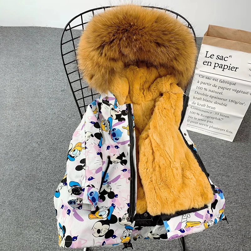 New Winter Coat For Girls Rabbit Fur Cartoon Animal Kids Jackets And Coats Warm Parkas Children Real | Детская одежда и обувь