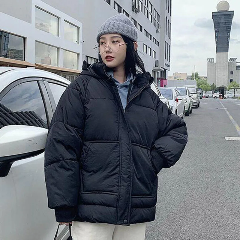 

Parkas Women Thick Winter High Quality Hooded Solid Girls Harajuku Streetwear Korean Casual Pockets All-match Coat Simple Chic