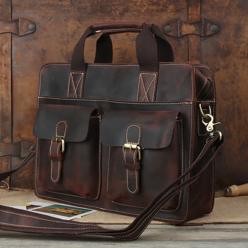 Портфель мужской из натуральной кожи винтажная сумка для ноутбука 14 дюймов в