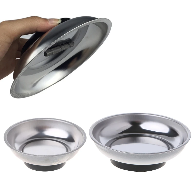 

Round Magnetic Parts Tray Bowl Dish Stainless Steel Garage Holder Tool Organizer