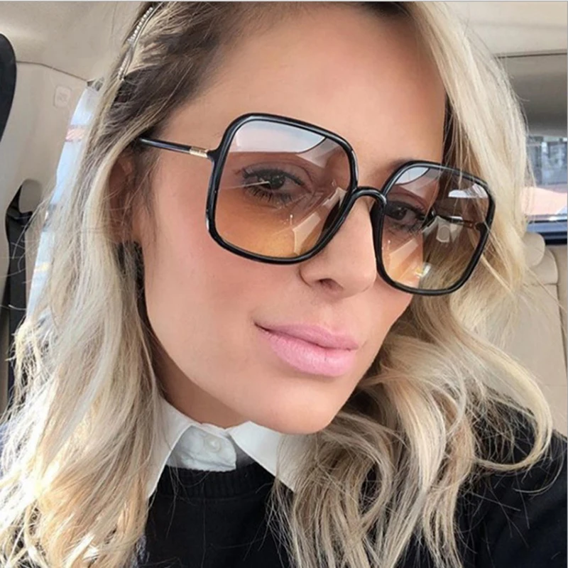 

Oversized Square Sunglasses for Women and Men Clear Tea Black Gradient Sun Glasses Female Sexy Big Eyewear Uv400 Oculos Feminino