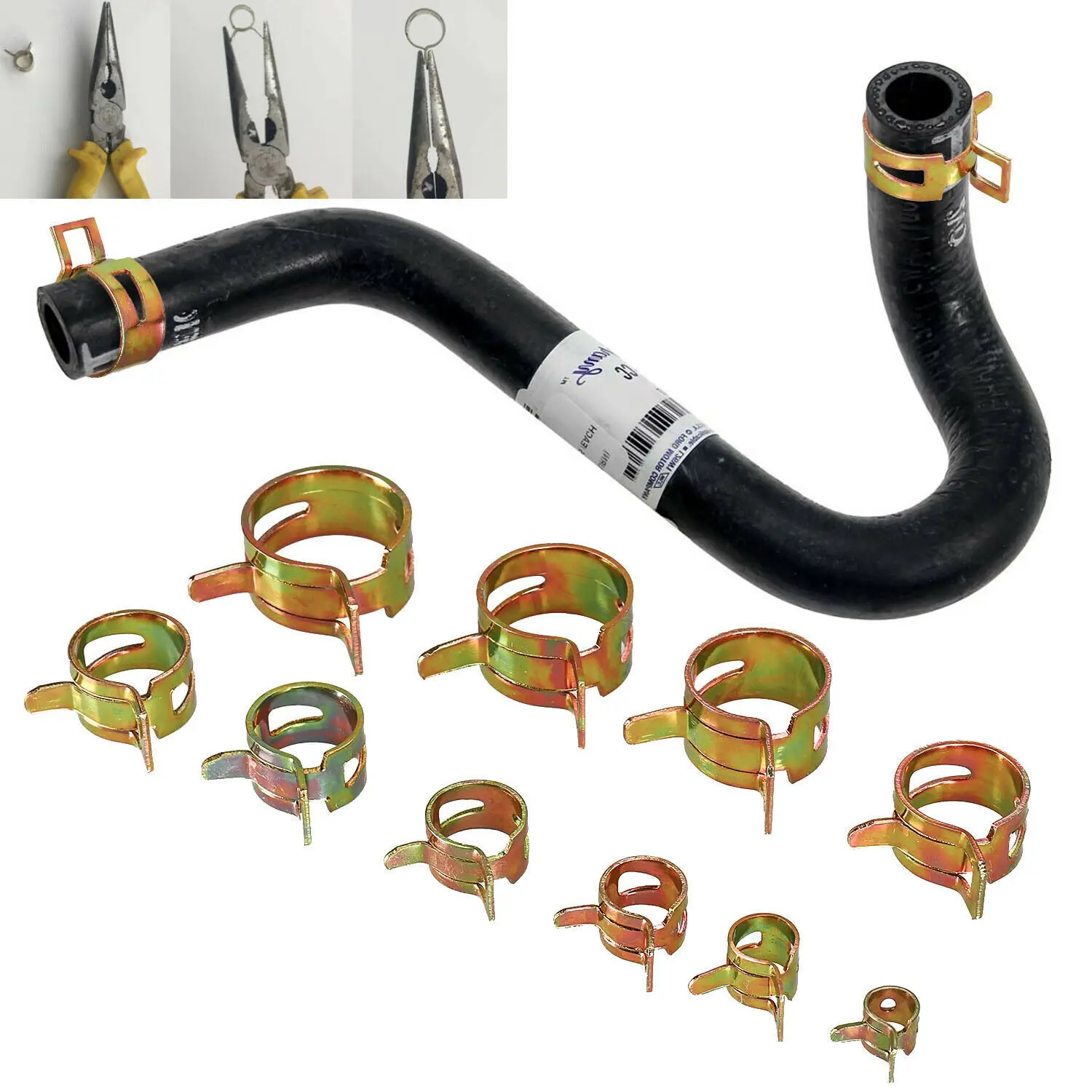 

Air Tube Hose Clip Fuel Line Replacement With Box Carbon steel Spring 100Pcs
