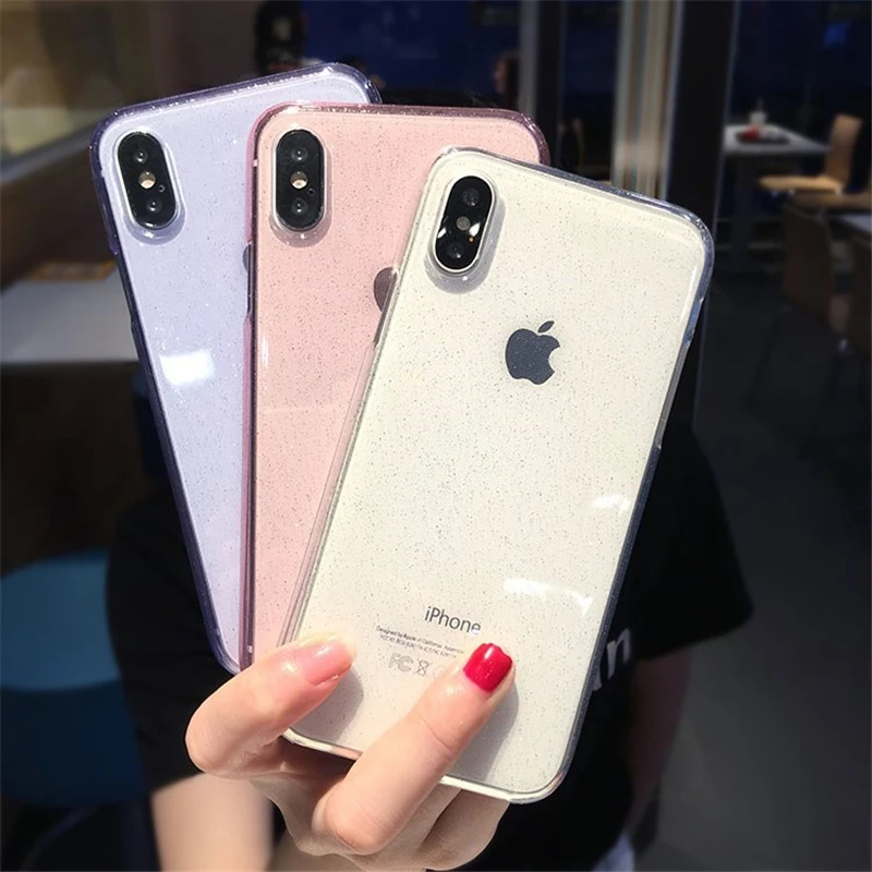 

Shining Glitter Powder Transparent Case For iPhone 11 Pro Max XS XR X 12 Mini 7 8 Plus SE 2020 Fashion Soft TPU Bing Back Cover