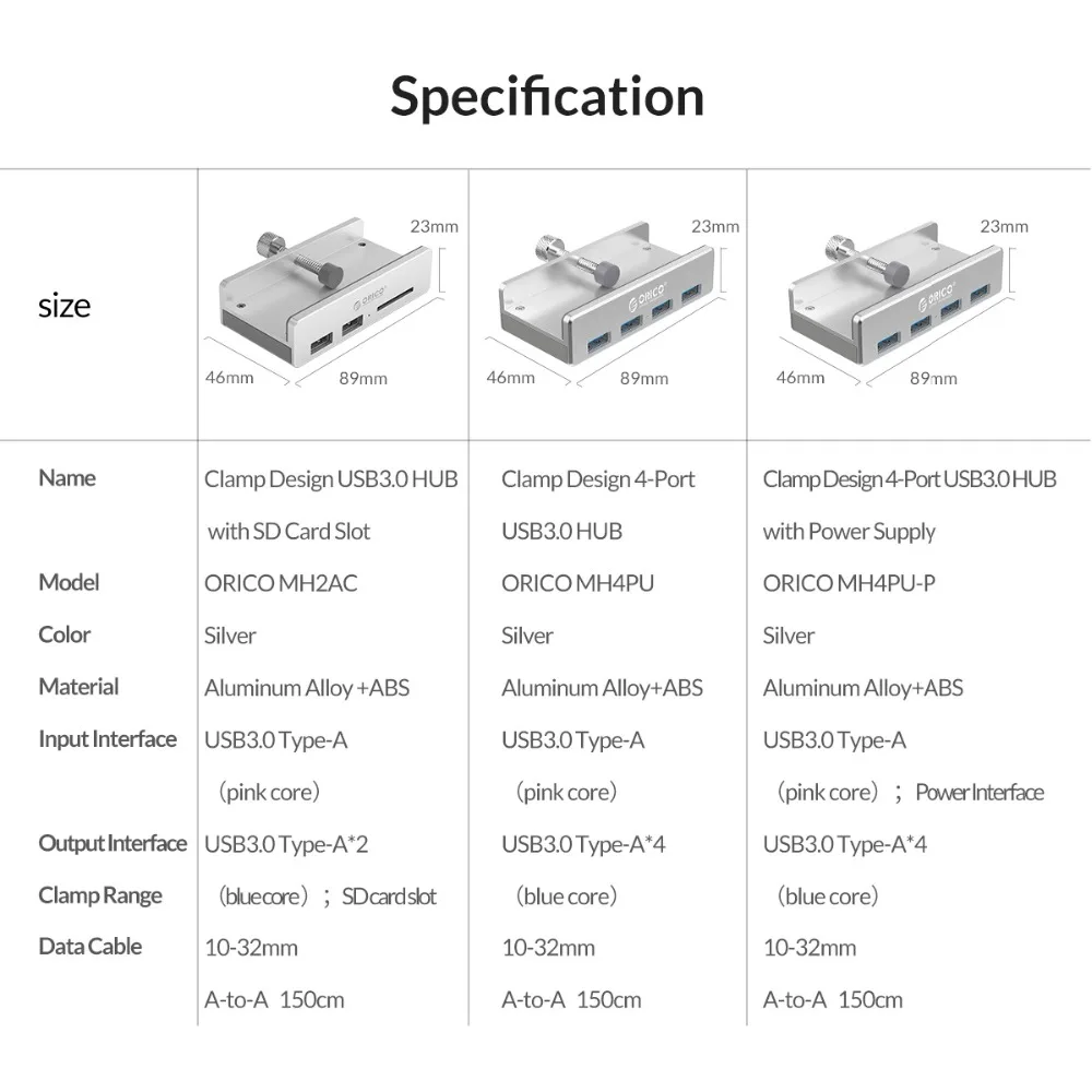 ORICO usb-хаб внешний 4 порта USB разветвитель с микро USB порт питания для ноутбука алюминиевый сплав USB3.0 концентратор с кабелем