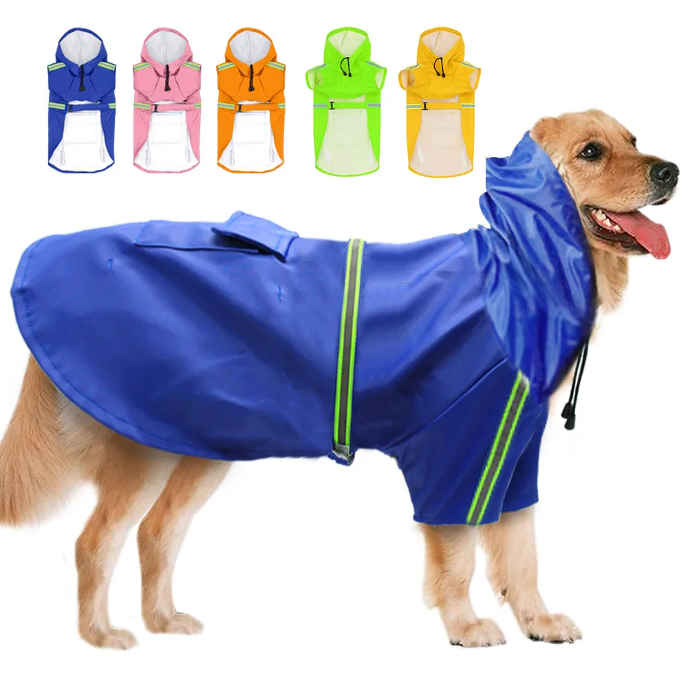 

Large Dog Waterproof Raincoat Clothes with Hood Reflective Jumpsuit For Big Medium Small Dogs Golden Retriever Outdoor Labrador