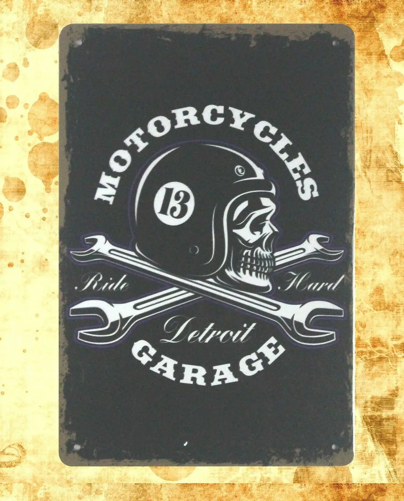 

cool reproductions Motorcycles detroit garage wrench tin metal sign