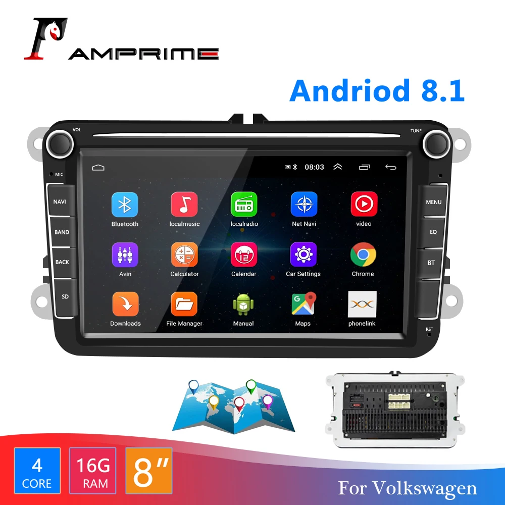 Автомагнитола AMPrime мультимедийный плеер на Android с DVD GPS Wi-Fi камерой заднего вида
