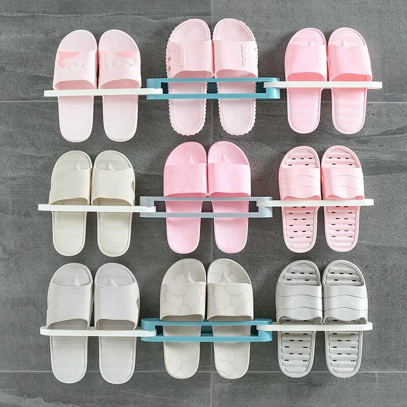 

Foldable 3IN1 wall-mounted slippers rack bathroom non-perforated shelf wall-mounted shoe storage rack hanger shoe storage rack