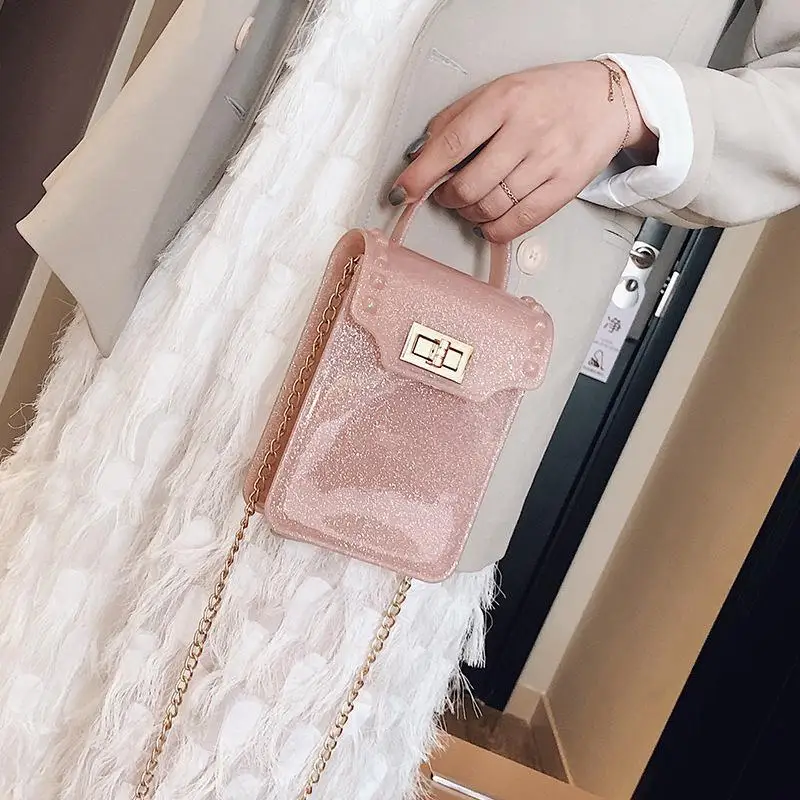 

New Candy Color Transparent Color Jelly Mobile Phone Bag Chain Shoulder Messenger Bag Small Square Bag Female Bag