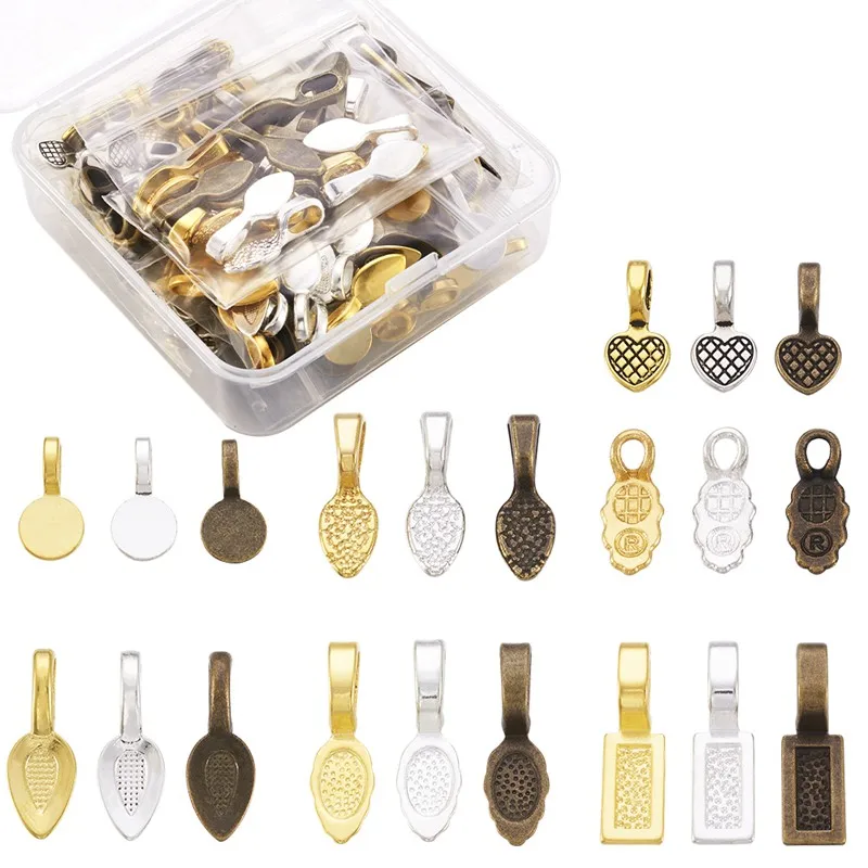 

126pcs/box Mixed Color Alloy Glue-on Flat Pad Bails Connectors for Pendant Makings Jewelry Making Accessories Findings